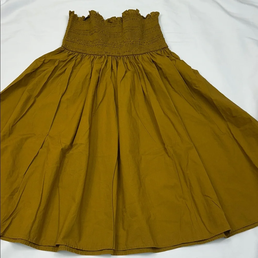 J. Crew Mustard Midi Skirt with Smocked Waist
